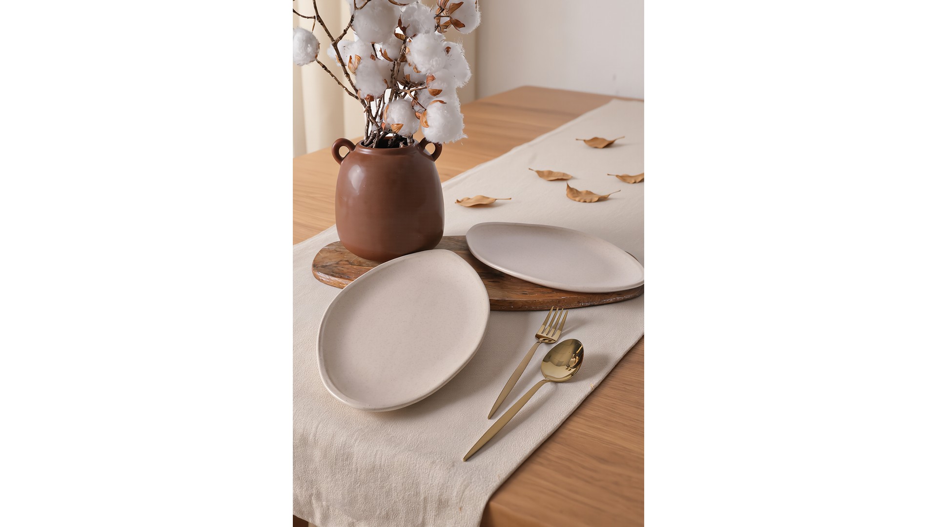 Mat Krem Bloom Kayık Tabak 31 Cm 2 Adet 040