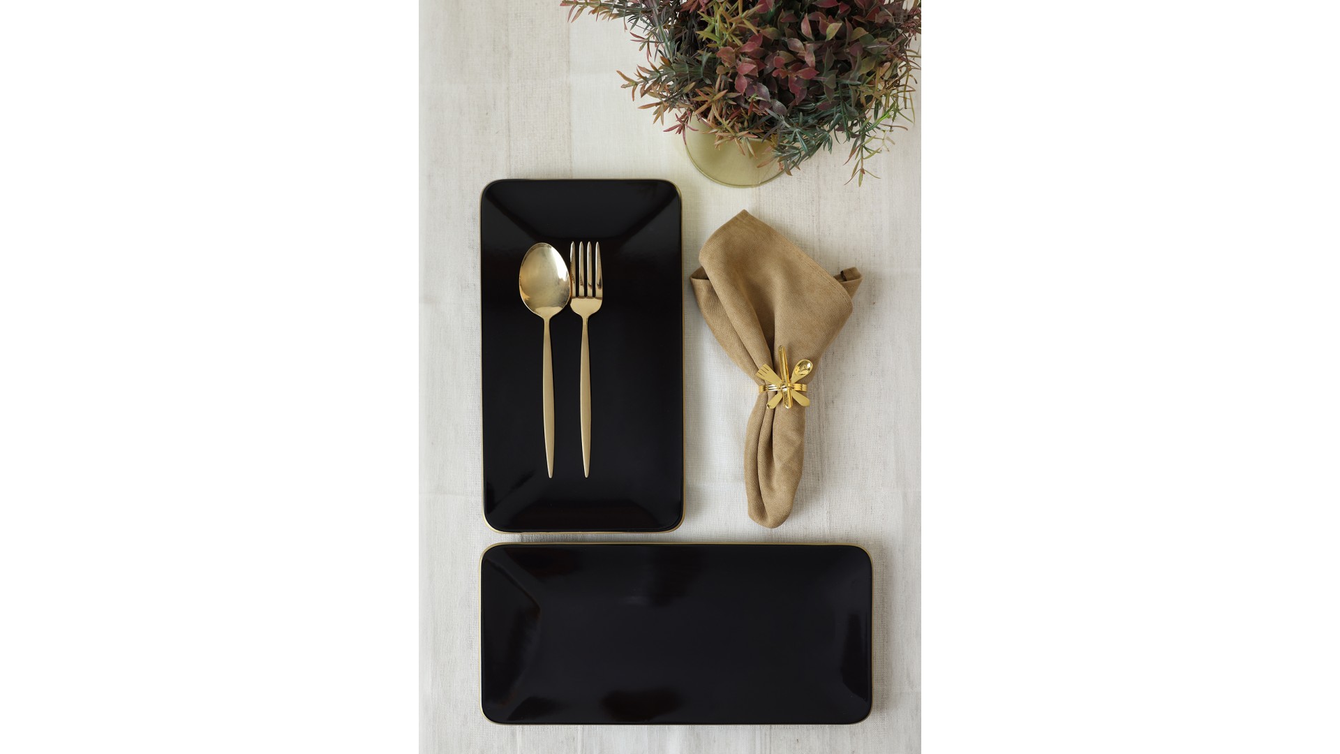 Siyah Gold Siera Kayık Tabak 33*17 Cm 2 Adet