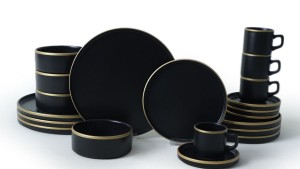Mat Siyah Gold Fileli Stackable Yemek / Kahvaltı Takımı 20 Parça 4 Kişilik