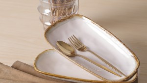 Shizen Krem Tetra Kayık Tabak 28 Cm 2 Adet Q44