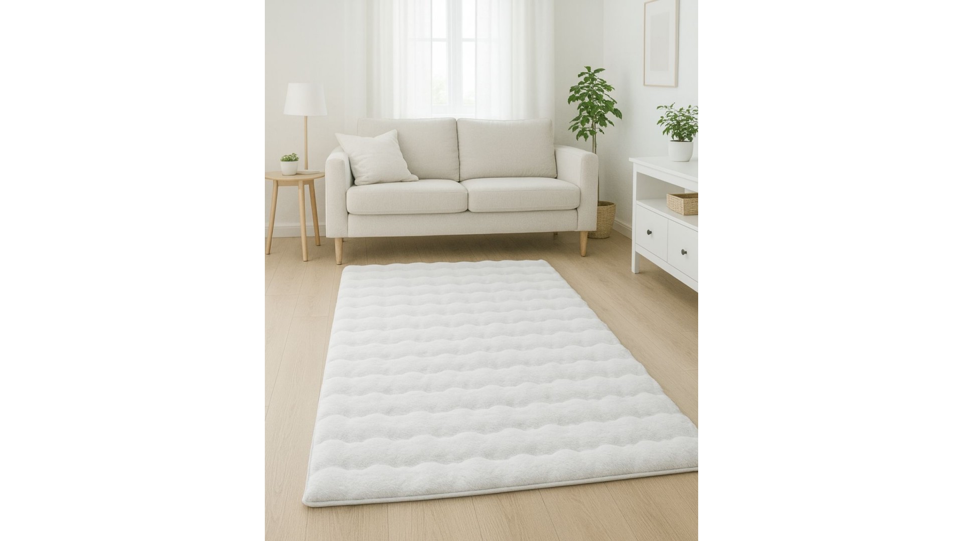 BUBBLE – Beyaz İthal Tavşan Tüyü Peluş Halı | Model BBL03